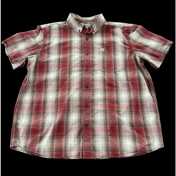 Carhartt Mens 2XL Relaxed Fit 100% Cotton Plaid Button Down Shirt Casual Work - Picture 1 of 6
